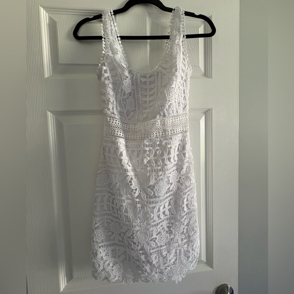 bebe White Crochet Lace Mini Dress
